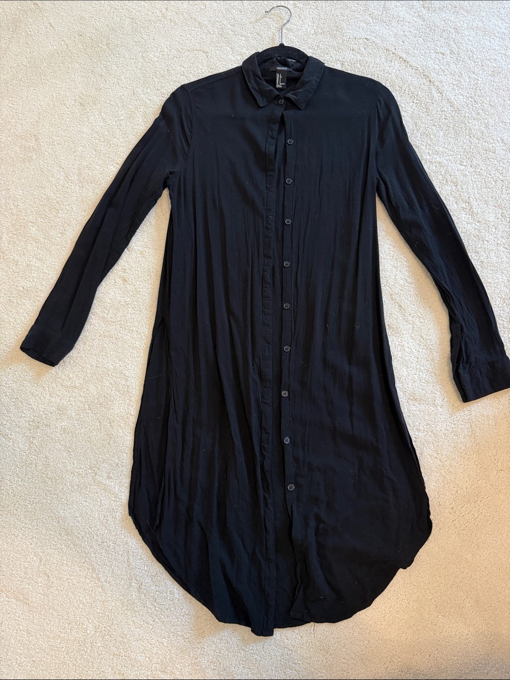 Forever 21 Black Button-Front Collared Shirt Dress